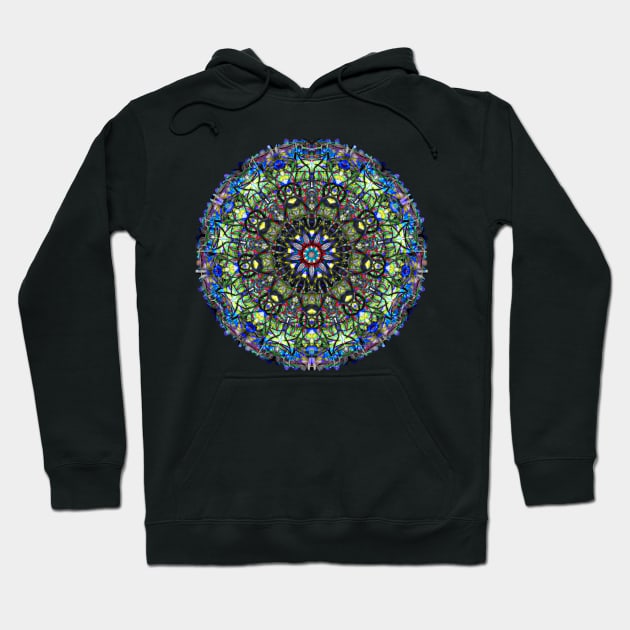 Blue Glass Rose Mandala Hoodie by crunchysqueak